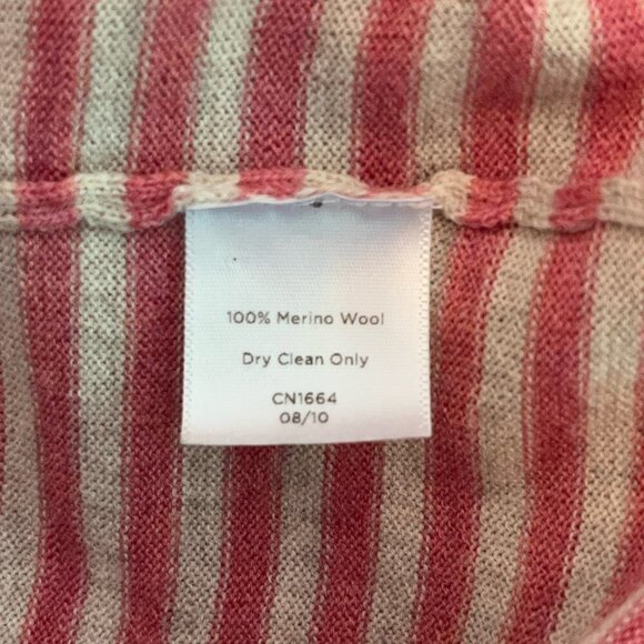 Talbots cardigan sweater long v-neck striped pink merino wool medium - Picture 6 of 7